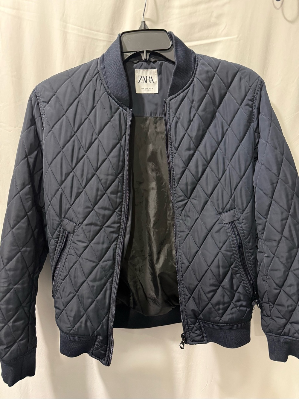 ZARA Quilted Bomber Jacket in Navy